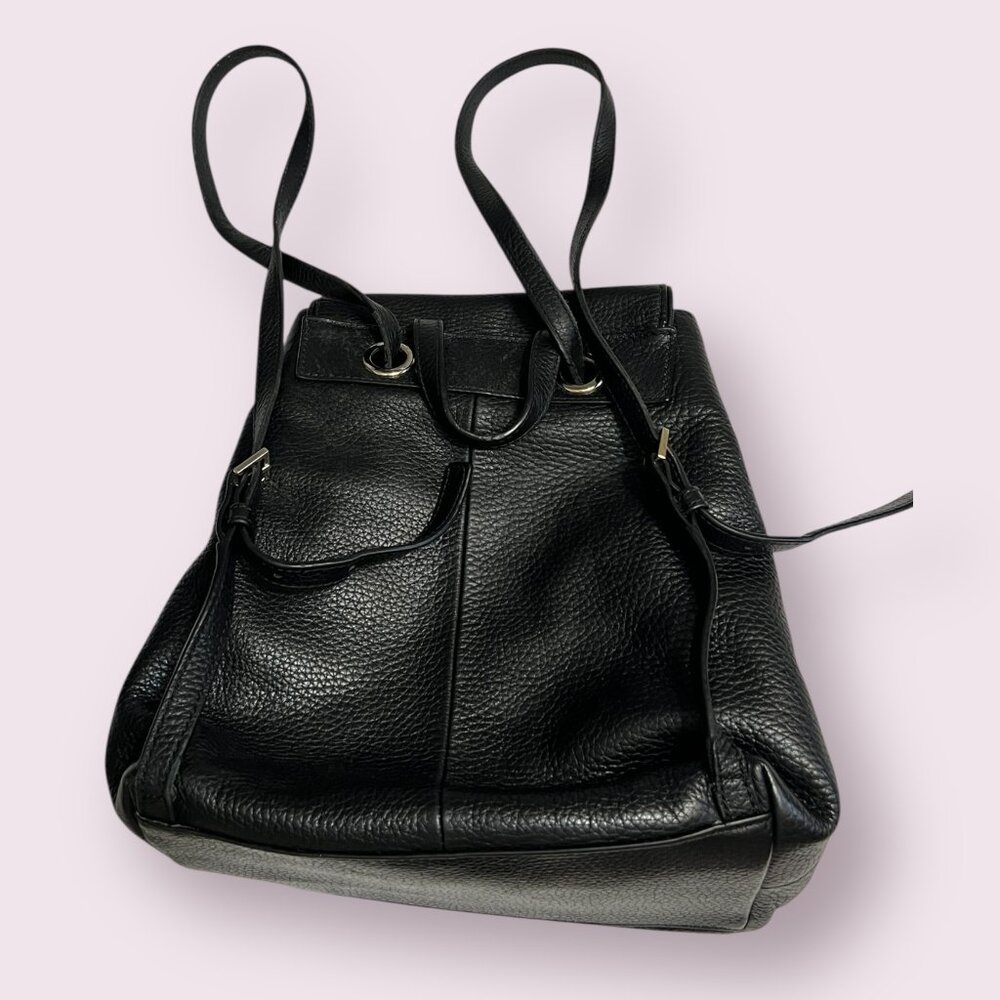 kate spade Black Leather Backpack Tessel Zip Pocket Drawstring Flap Bag - Picture 2 of 9